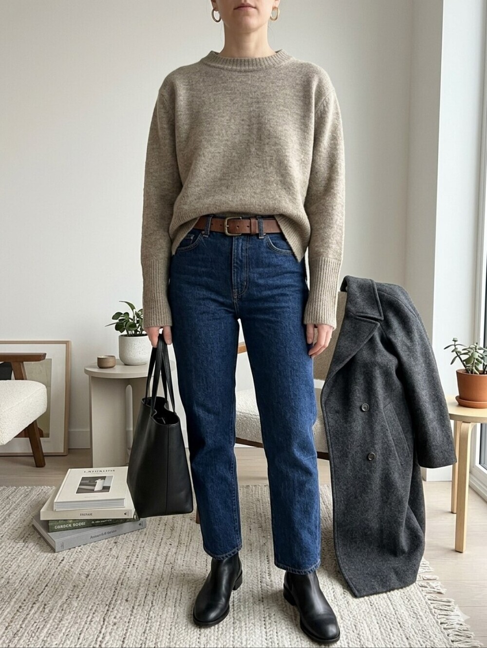 All Row Beige Fuzzy Cropped Boxy Sweater Size Small Minimalist Oversized